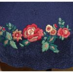 Vintage Koret Ladies L Blue Wool Blend Cardigan Vest Sweater Embroidered Floral Size L Photo 3