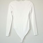 Forever 21 Long Sleeve Bodysuit Deep V-Neck Ribbed White Photo 2