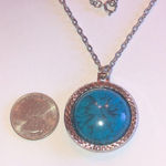 Vintage Silver Tone & Turquoise Color Blue Reversible Indian Head Boho Necklace Photo 0