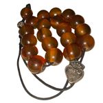 Vintage Moroccan Resin Amber Prayer Beads Necklace – Brown Green Striped Photo 5