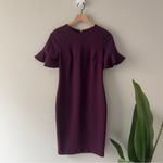 Calvin Klein Elegant Purple Ruffle Short Sleeve Dress Zip Up Zipper Back Pencil Photo 2