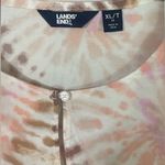 Land’s End Women's Tunic Top Long Sleeve V Neck Pink Brown Tie Photo 2