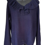 Saks 5th Avenue Saks Fifth Avenue Silk Cashmere Ruffle Collar Sweater Sz 2X Blue Quiet Luxury Photo 0