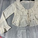 No Boundaries  Ivory Ruffle Tie-Front Crop Top  Blouse; Medium, NEW Photo 3