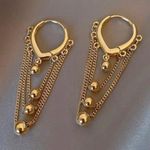 18K Gold Plated Metal Ball Tassel Chain Dangle Drop Earrings for Women Photo 0