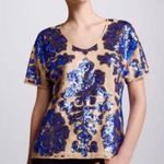 Tracy Reese for Neiman Marcus Target Blue Ecru Sequined Blouse Top $79.99 EUC S Photo 4