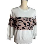 Women Long Sleeve leopard print contrast Crew Neck SweatShirt Size S Tan Photo 4