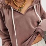 Free People NWT  Women's Coco Brown Long Sleeve Sweatshirt Photo 0