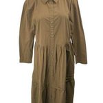 Madewell NEW  Brown Pleated Long Sleeve Tiered A Line Midi Shirt Dress Size L Photo 0