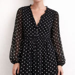 ZARA Polka Dot Pleated Mini Dress Black White Medium Photo 0