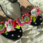 Betsey Johnson Black and Pink Rhinestone Floral Sandals Size 8.5 Photo 2