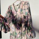 LoboRosa Pink Floral Puff Sleeve Palms Button Front Up Dress Size Large Photo 6