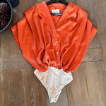 NWOT AZULU Button Up Short Sleeve Blouse Size XSmall Orange Photo 0