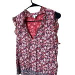 Lucky Brand Lucky‎ Brand Women's Floral Print Sleeveless Top Red Pink Ruffle Trim L Photo 1