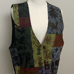 Vintage Patchwork Vest Embroidered Floral Birds Art To Wear Wood Toggle Buttons Black Photo 0