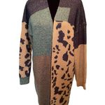 Anthropologie Pilcro  Earthy Colorblock Leopard Print Longline Duster Cardigan Photo 3