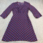 Boden Delia‎ Fit and Flare Dress Blue and Red Floral Design 3/4 sleeve Size 2R Photo 0