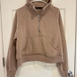 Automet Half Zip‎ Pullover Sweatshirt Cropped Cozy Comfy Casual XL Tan Photo 0