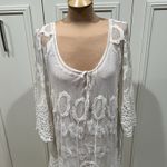 XCVI  White Mesh Crochet Embroidered Pullover Tunic Lined Ethereal Angelic Boho Photo 1
