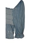 American Eagle Denim Chambray Peplum Top Smocked Embroidered Size Small Photo 5