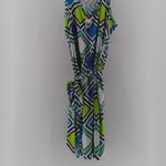 Mud Pie  Sleeveless Green Blue Girls Dress L 12-14 Gold Buttons Stretch Tie Photo 1