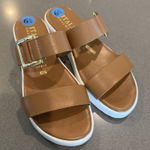 Italian Shoemakers Womans Leather Sandals Sz 6.5 Cognac Brown Slip On Made Italy Photo 0