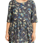Amour Vert Boat Neck Elbow Sleeve Abstract Floral Silk Dress in Dark Gray sz XS Photo 0