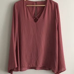 Lush Clothing Lush Cross Front Blouse Top V Neck Flare Long Sleeves Maeve Womens Size L Photo 0