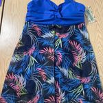 B14 New Women’s 1pc Swimsuit Dress Palm Leaves Print size Small Blue Photo 0