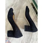 Talbots  Black Suede Leather Chunky Rhinestone Pearl Buckle Heel Photo 1