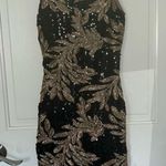 Akira Sequin cami Mini Bodycon dress black gold leaf pattern small Photo 4