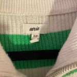 Aerie NWOT Green White Stripe Quarter Zip Pullover Sweater Cotton Women Small Photo 2