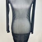 Sheer Mesh Long Sleeve Mock Neck Bodycon Midi Dress Black Ruched Thumbholes Size M Photo 0