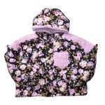 For Love & Lemons NWT Puffer Jacket in Black Pink Floral Ruffle Trim Sherpa S Photo 1