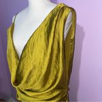 Pretty Little Thing  x Naomi Campbell Chartreuse Satin Extreme Cowl Bodycon Dress Photo 3