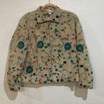 Chico's  LIGHT TAN SUEDE LEATHER JACKET WITH ALL OVER FLORAL EMBROIDERY- SIZE 1 Photo 0