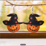 1 Pair Halloween Pumpkin Gentleman Earrings with Black Witch Hat, Acrylic Drop Photo 4