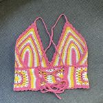 Princess Polly  Daisy Girl Crochet Cropped Halter Top Pink Yellow S/M Festival Photo 5