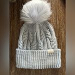 The North Face Oh Mega Faux Fur Pom Pom Beanie Hat Dusty Periwinkle Cable Knit Photo 1