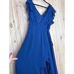 Lulus NWT  Ravishing Charm Dark Blue Ruffled Wrap High-Low Maxi Dress Wedding M Photo 3