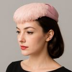 Vintage 1950s Pink Feather Evening Hat Velvet Trim Cocktail Fascinator Small Photo 0