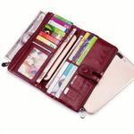 Burgundy Red Genuine Leather RFID Blocking Long Clutch Wallet Organizer Photo 1