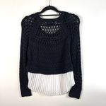 Maeve Anthropologie sweater women's Medium blue white open fisherman knit work Photo 6