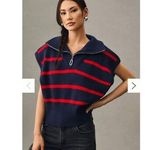 Maeve by Anthropologie Navy & Red Striped Sleeveless Sweater Vest Striped Quarte Blue Size undefined Photo 0