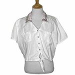 Rhythm Blue Western Embroidered Button Front White Crop Tie Cowgirl Rodeo Sz L Photo 0
