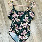 Kona Sol  Womens Green Floral Leaf Print One Piece Swim Suit Size Medium Photo 4