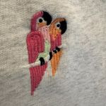 Talbots Sweatshirt Womens Sz XL Gray Pink Embroidered Parrots Scoop Neck Ladies Photo 2