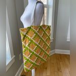 Vintage 60’s 70’s Yellow Green Orange Plaid Graphic Oversized Quilted Tote Bag Photo 3