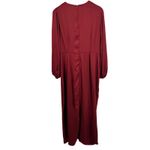 Pinup Art Red Satin Maxi Dress Knot Front Puff Sleeve Evening Gown XL New Photo 5