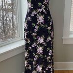 EXPRESS  Dark Purple Floral Polka Dot Print Tie Back Backless Maxi Dress Size XS Photo 15